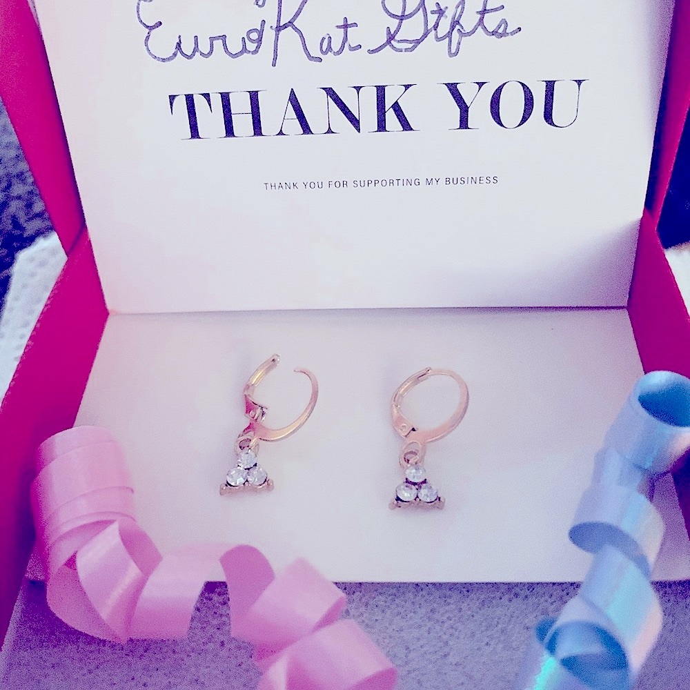 Gold CZ Dangle Charm Hoop Earrings Small Minimalist NEW